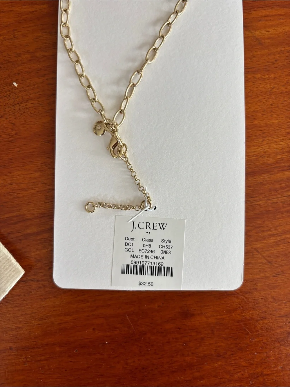J. Crew Gold-Tone Open Link Necklace with Cream Drawstring Pouch
